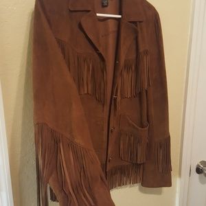 Vintage Lucky 100% leather fringe jacket